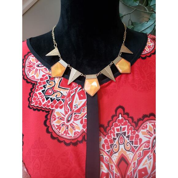 Chico's Tunic Top Women XL Red Geo Print Stretch Cold Shoulder Sleeve Round Neck - Picture 5 of 13